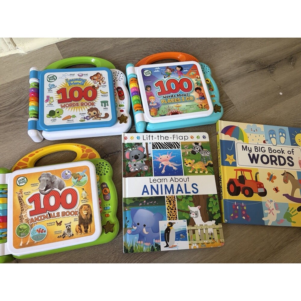 Bundle Of 3 LeapFrog English Spanish 100 Words  Sounds Books & 2 Early Ed Books